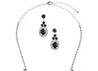 Birthday Gifts Ideas : Wedding or Prom Black Crystal Necklace & Earring Set