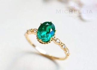 Birthday Gifts Inspiration : 14K/18K Emerald Engagement Ring with Diamond Solid Gold