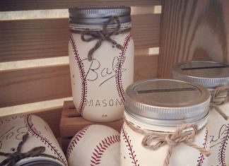 Birthday Gifts Inspiration : Hand-Painted Baseball Mason Jar Bank, Baby Shower Gift, Boys Birthday Gift, Spor…