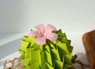 Birthday Gifts Inspiration : Origami papier Cactus en vert Lime avec Pot de fleur de rose Blossom – bureau ac…