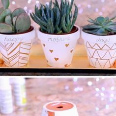 Birthday Gifts Inspiration : cadeau pour la fete des meres, cache pot repeint en blanc et customisé au feutr…