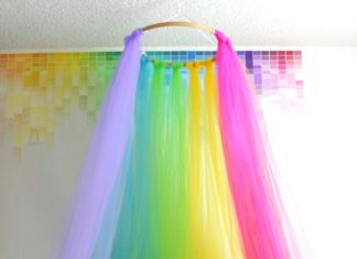 Birthday Inspiration: DIY Rainbow Canopy – love this idea for a unicorn birthday party tent or behind …