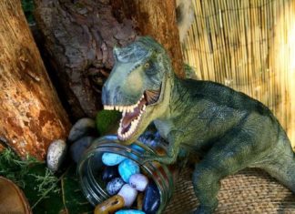 Birthday Inspiration: Dinosaur birthday party rock candy decorations! Such a clever idea for a Dinosau…