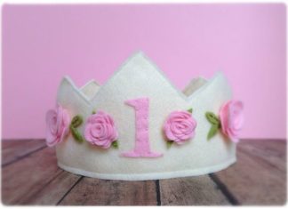 Birthday Inspiration: Felt Princess 1st First Birthday Crown in Ivory with Pink Roses, Photo Prop, Dre…