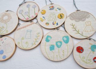 Birthday Inspiration: Love the appliqued embroidery with ribbon or hanging- especially the lace doily!