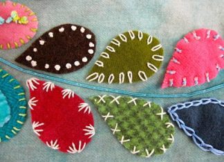 Birthday Inspiration: leaves embellished with a variety of embroidery stitches