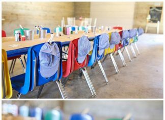 Birthday Party Inspiration : At the “Steam Engine Workshop,” all of the little conductors sat in colorful cha…