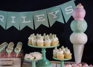 Birthday Party Inspiration : Cupcakes (with number 1 cookies), ice cream sundae sugar cookies, cake pops, and…