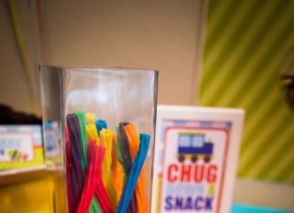 Birthday Party Inspiration : How clever? Primary-colored Twizzlers placed in a basic glass holder transports …