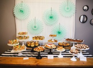 Birthday Party Inspiration : Mason jars filled with veggies and dip, gourmet grilled cheese sandwiches filled…