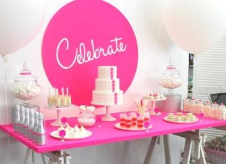 Birthday Party Inspiration : Neon Pink Celebrate themed birthday party + dessert table via Kara’s Party Ideas…