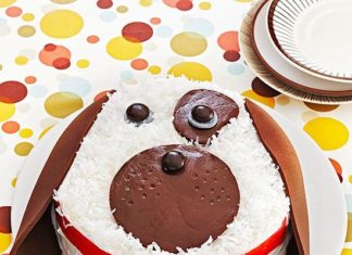 Birthday Party Inspiration : There’s nothing “ruff” about making this Puppy Love #birthdaycake! Shredded coco…