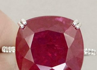 Birthday Gifts Ideas : 13.2CT Cushion Cut Red Ruby Solitaire White Sapphire 14K White Gold Ring