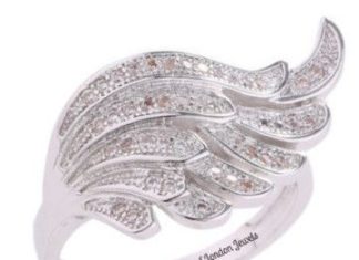 Birthday Gifts Ideas : 18K White Gold and White Sapphire Accents Wing of Hope and Inspiration Promise E…