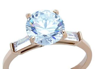 Birthday Gifts Ideas : 2CT Perfect Round Diamond Cut Russian Lab Diamond Rose Gold Baguette Accents Eng…