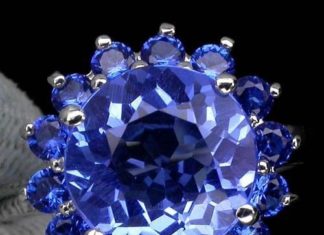 Birthday Gifts Ideas : A Perfect 3.7CT Round Cut Blue Tanzanite Quartz Floral Ring with Sapphire Accent…