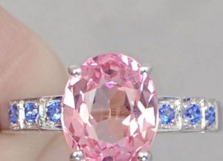 Birthday Gifts Ideas : Beautiful Vintage 4.2CT Oval Peach Sapphire & Round Diamond Cut Blue Sapphire Ac…