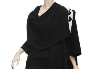 Birthday Gifts Ideas : Black & Ivory Heart Point Ruana W/ Ruffle Edge