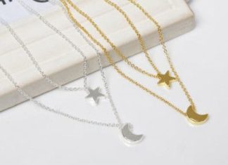 Birthday Gifts Ideas : Celebrity Inspired Silver or Gold Moon and Star Pendant Two Layer Necklace