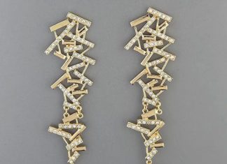 Birthday Gifts Ideas : Gold Finish Clear Stones Unique Design Drop Dangle Urban Stud Back Earrings