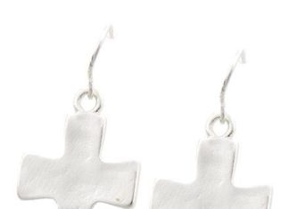 Birthday Gifts Ideas : Matte Silver Dangle Cross Earrings