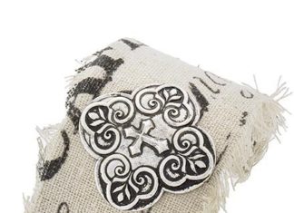 Birthday Gifts Ideas : NEW! Antique Silver Cross with Burlap Printed Fabric Bracelet Cuff