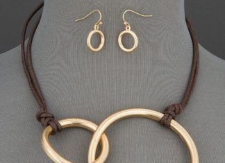 Birthday Gifts Ideas : NEW! Brown Leather Rope Gold Double O Ring Boho Style Pendant Necklace With Earr…