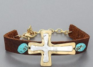 Birthday Gifts Ideas : NEW! Leather Gold Silver Layered Cross Turquoise Stone Religious Vintage Bracel…