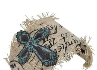 Birthday Gifts Ideas : NEW! Patina Copper Cross with Burlap Printed Fabric Bracelet Cuff