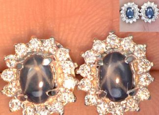 Birthday Gifts Ideas : Natural 3.60TCW Oval Cabochon 6 Ray Star Blue Sapphire Earrings