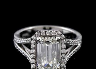 Birthday Gifts Ideas : Perfect 4.6CT Halo Emerald Cut Russian Lab Diamond Split Shank 18K White Gold Ri…