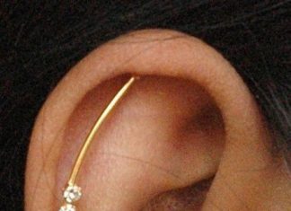 Birthday Gifts Ideas : Trendy Russian Lab Diamond 14K Gold Jhumka Jhumki Cuff Ear Jacket Earrings