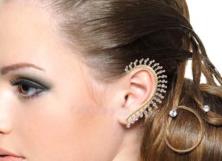 Birthday Gifts Ideas : Trendy Russian Lab Diamond 14K Gold Jhumka Jhumki Cuff Ear Jacket Earrings Jenni…