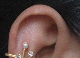 Birthday Gifts Ideas : Trendy Russian Lab Diamond 14K Gold and Pearl Jhumka Jhumki Cuff Ear Jacket Earr…