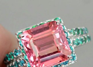 Birthday Gifts Ideas : Vintage 5CT Cushion Cut Pink Padparadscha Sapphire with Blue Apatite Accents Eng…