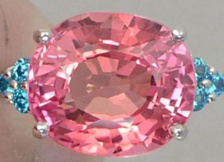 Birthday Gifts Ideas : Vintage 9.28CT Oval Cut Pink Padparadscha Sapphire with Blue Apatite and White S…