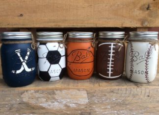 Birthday Gifts Inspiration : Painted Mason Jars. Sports Jars. Bathroom, Bedroom, Party Decor. Christmas, Fath…
