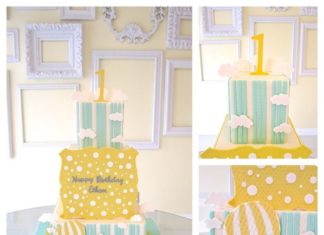 Birthday Party Inspiration : Carnival First birthday party cake by A Wish & a Whisk Cakes.