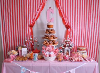 Birthday Party Inspiration : Carnival Themed 1st Birthday. Lovin’ this donut tower for an easy and tasty opti…
