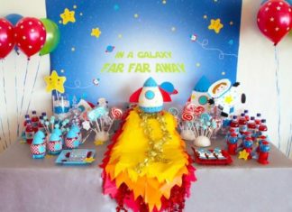 Birthday Party Inspiration : Decorations at a space star party #space #stars #decor