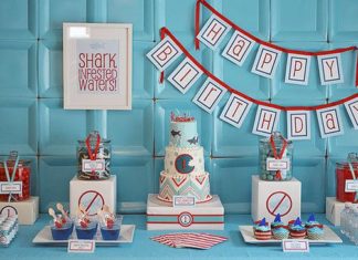 Birthday Party Inspiration : In honor of Shark Week, check out this awesome shark-themed first birthday party…