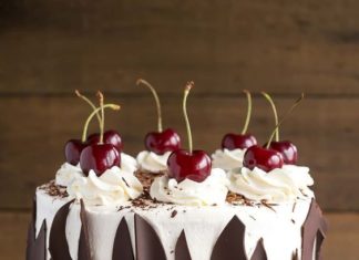 Birthday Decoration Ideas : This Black Forest Cake combines rich chocolate cake layers with fresh cherries, …