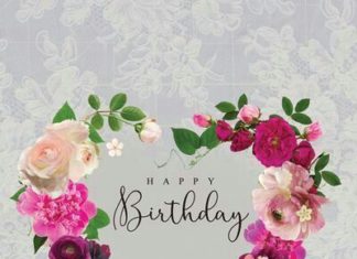 Birthday Quotes : Happy Birthday with heart made of flowers