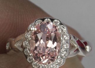 Birthday Gifts Ideas : 2.65CT Oval Pink Padparadscha Sapphire Round Diamond Cut White Sapphire Accent P…