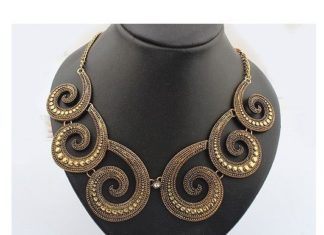Birthday Gifts Ideas : Eye Candy Bronze Tone Swirl Design Rhinestone Retro Bib Necklace