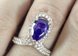 Birthday Gifts Ideas : 14K Rose Gold 3CT Pear Cut Tanzanite Russian Lab Diamond Halo Ring