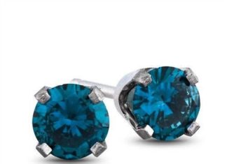 Birthday Gifts Ideas : 14K White Gold .36TCW Round Cut Blue Diamond Stud Earrings