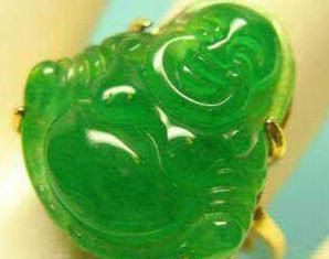 Birthday Gifts Ideas : 18K Yellow Gold Hand Carved Jade Green Happy Buddha by JoyofLondon