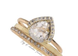 Birthday Gifts Ideas : A 14K Yellow Gold Natural 1CT Pear Cut Light Grey Diamond Engagement Ring
