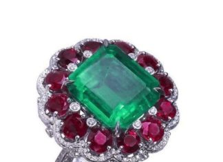 Birthday Gifts Ideas : A Museum Floral 12.5CT Princess Cut Emerald Green & Red Ruby Ring